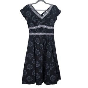Weekend MaxMara Floral Dress US 8 V-Neck Cap Fit Flare Retro‎ Designer FLAW
